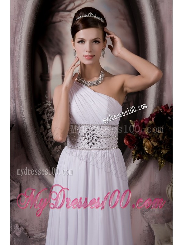Customize Empire One Shoulder Court Train Beading Wedding Dresses