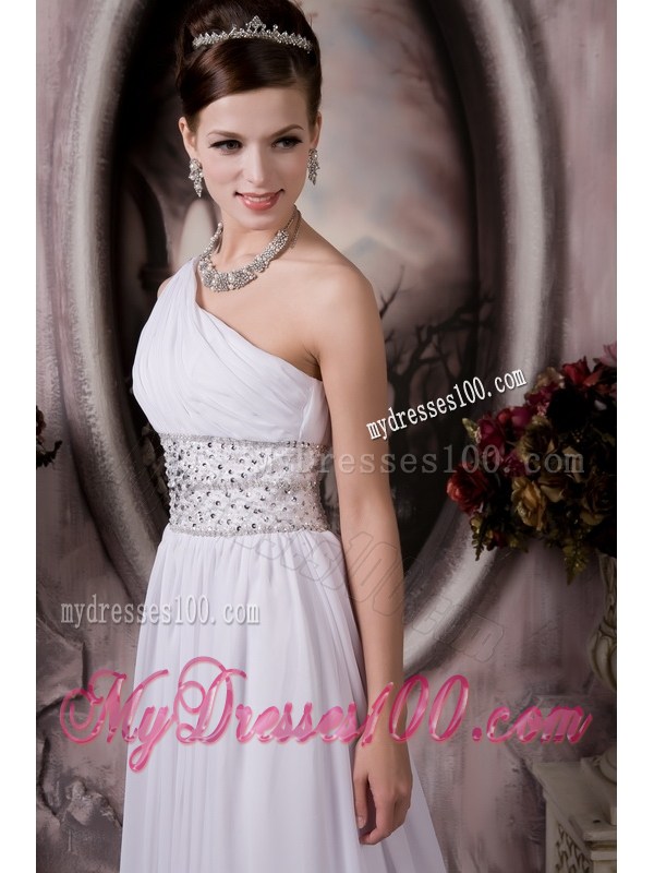 Customize Empire One Shoulder Court Train Beading Wedding Dresses