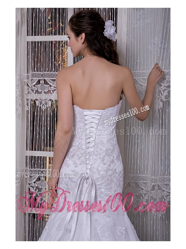 Clasp Handle Lace Flowers Mermaid Bridal Dresses with Court Train
