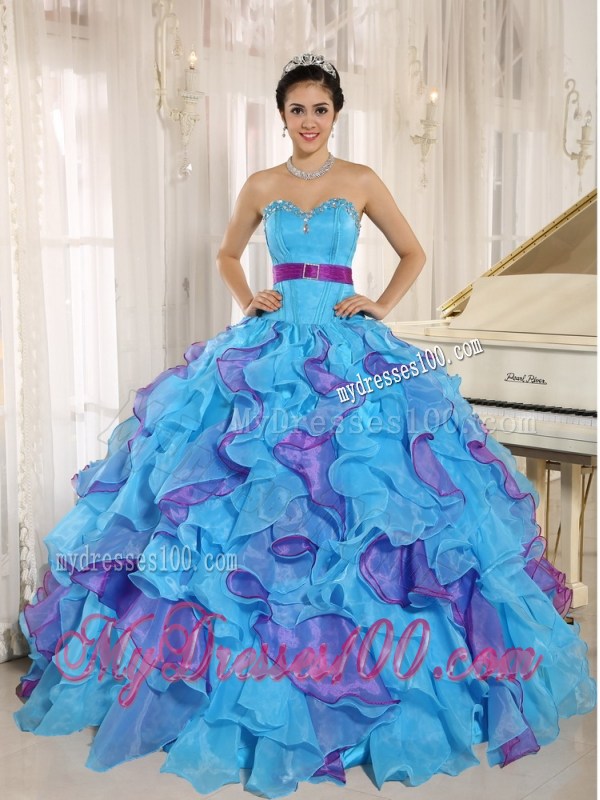Multi-color Sweetheart Ruffles and Appliques Quinceanera Dress