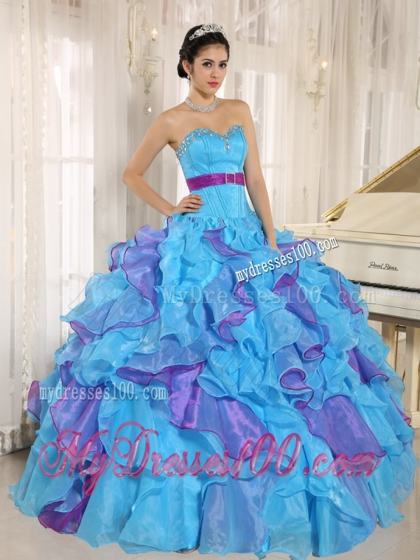 Multi-color Sweetheart Ruffles and Appliques Quinceanera Dress