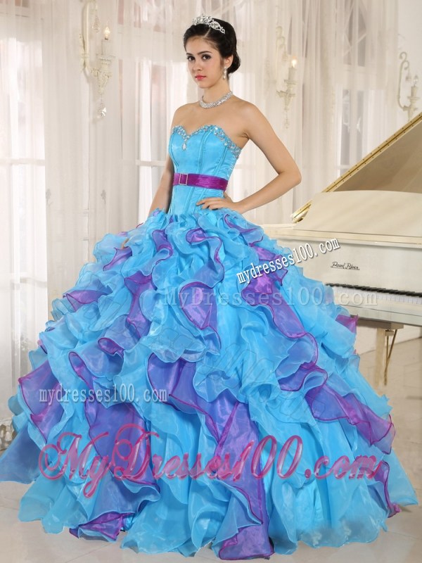 Multi-color Sweetheart Ruffles and Appliques Quinceanera Dress