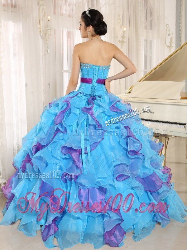 Multi-color Sweetheart Ruffles and Appliques Quinceanera Dress