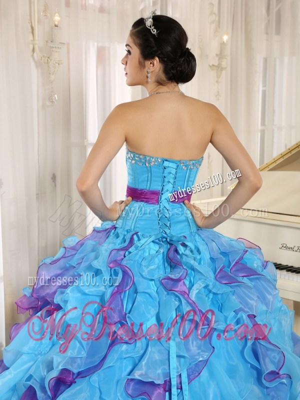 Multi-color Sweetheart Ruffles and Appliques Quinceanera Dress