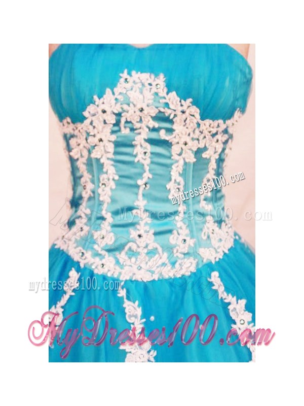 Beautiful Sweetheart Blue Quinceanera Dress with Appliques Decorate