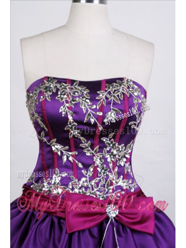 Purple and Hot Pink Sweetheart Appliques Quinceanera Gown