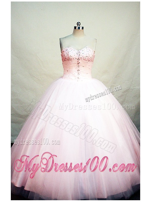 A-line Baby Pink Sweetheart Beading Sweet 15 Dress with Tulle