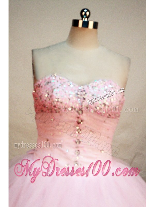 A-line Baby Pink Sweetheart Beading Sweet 15 Dress with Tulle