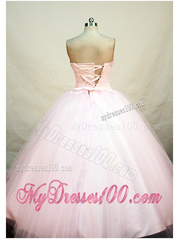 A-line Baby Pink Sweetheart Beading Sweet 15 Dress with Tulle