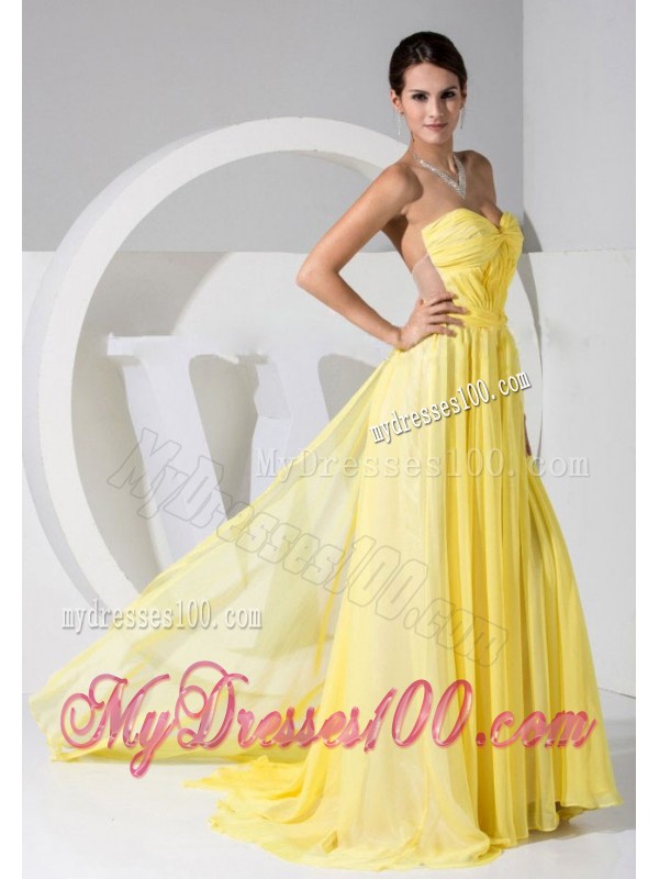 Yellow Sweetheart Neckline Brush Train Homecoming Dress 2013