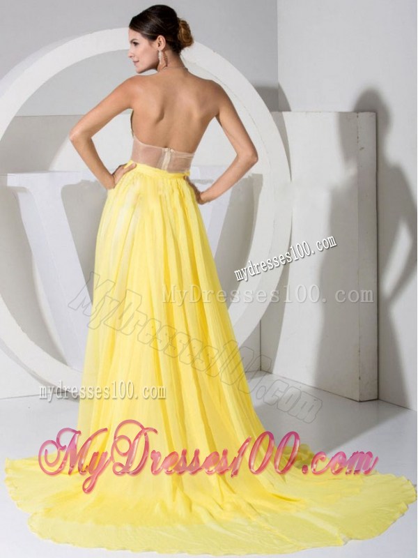 Yellow Sweetheart Neckline Brush Train Homecoming Dress 2013