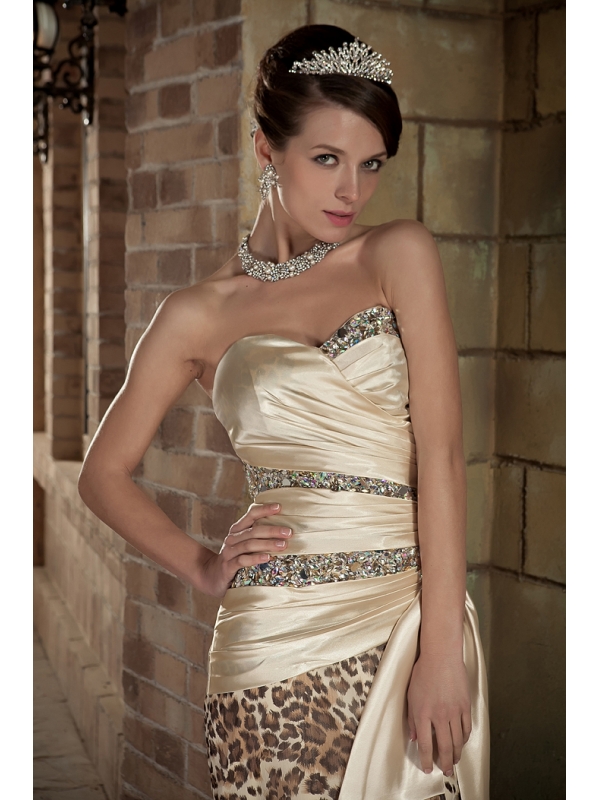 Beading and Leopard Print on Champagne Prom Gown