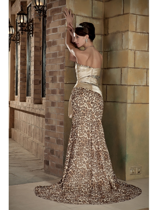 Beading and Leopard Print on Champagne Prom Gown