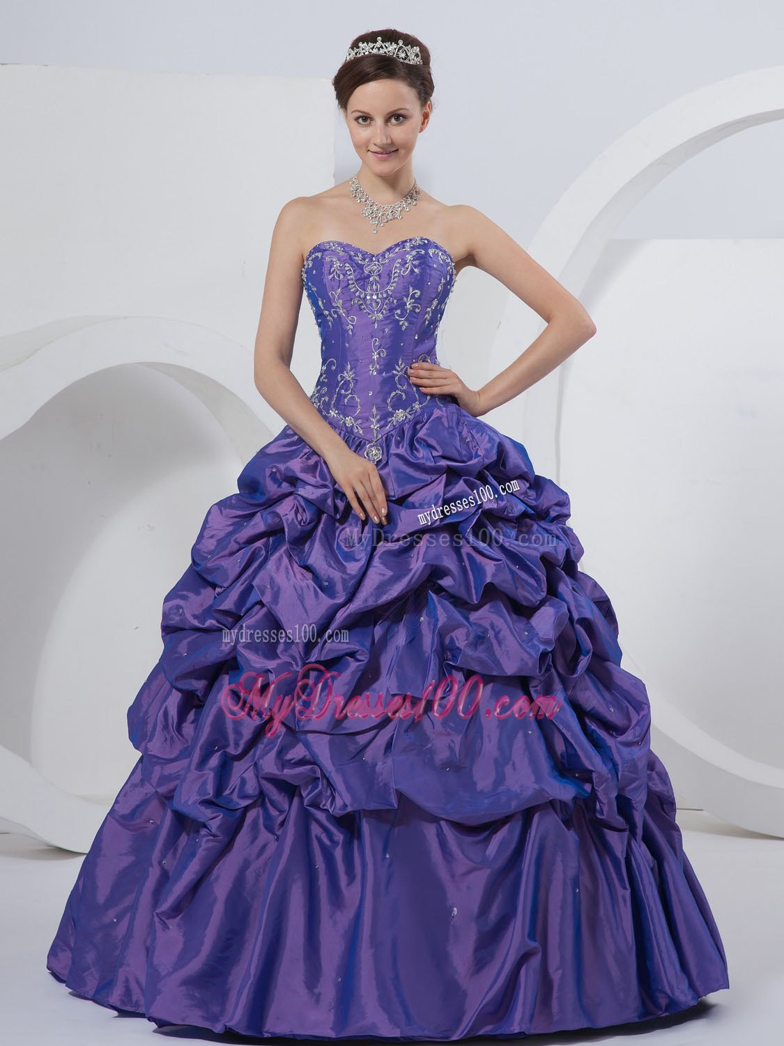 A-Line Sweetheart Purple Embroidery Quinceanera Dress Taffeta