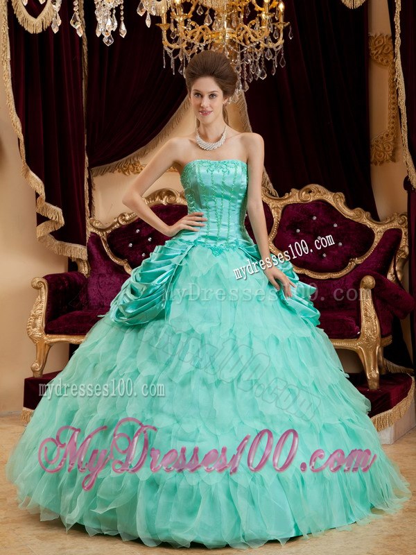Apple Green Ball Gown Strapless Floor-length Ruffles Taffeta and
