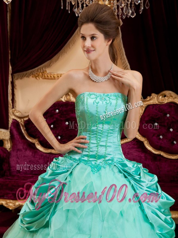 Apple Green Ball Gown Quinceanera Dresses Ruffles Decorate