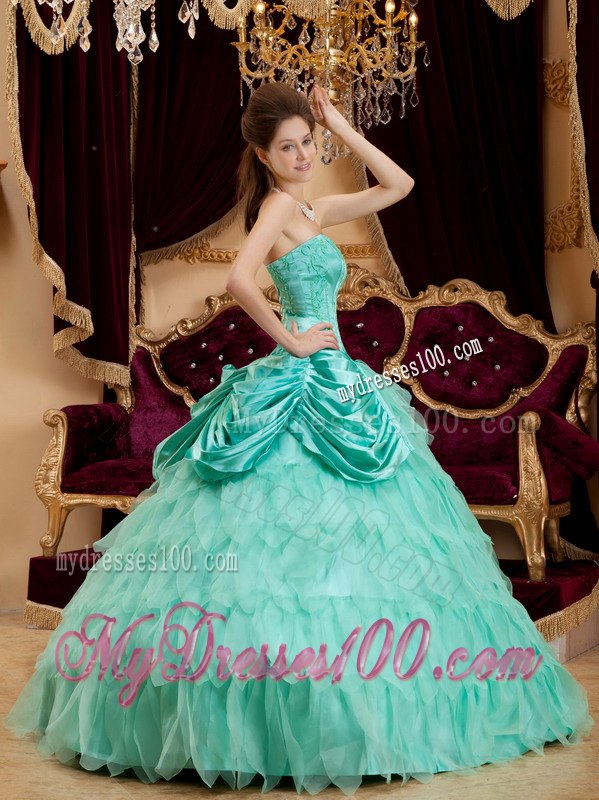 Apple Green Ball Gown Quinceanera Dresses Ruffles Decorate