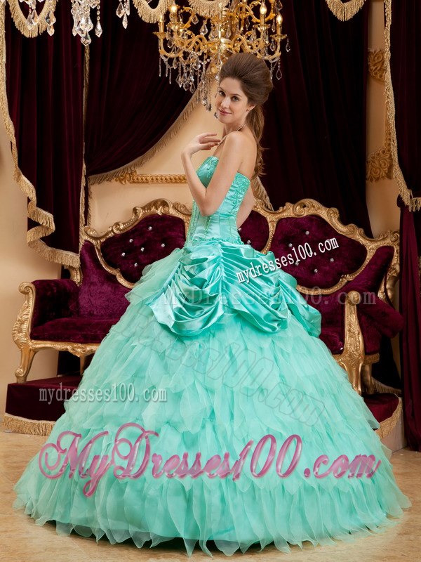 Apple Green Ball Gown Quinceanera Dresses Ruffles Decorate