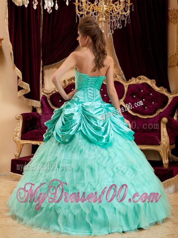 Apple Green Ball Gown Strapless Floor-length Ruffles Taffeta and