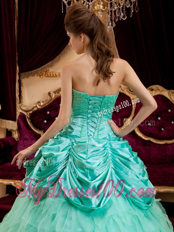 Apple Green Ball Gown Strapless Floor-length Ruffles Taffeta and