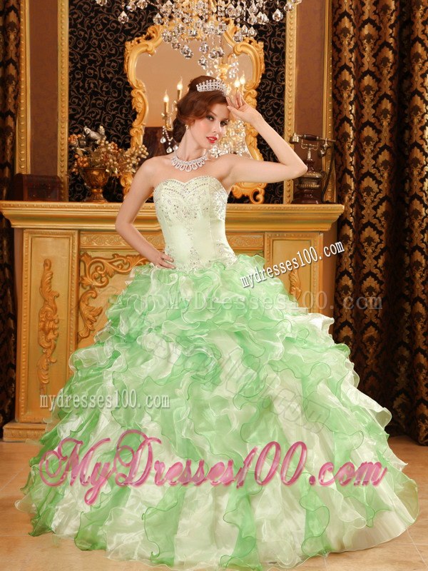 Multi-colored Beading And Ruffles Decorate Sweet 16 Dress