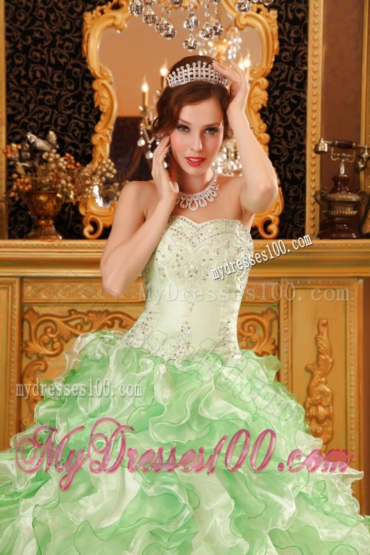 Multi-colored Beading And Ruffles Decorate Sweet 16 Dress