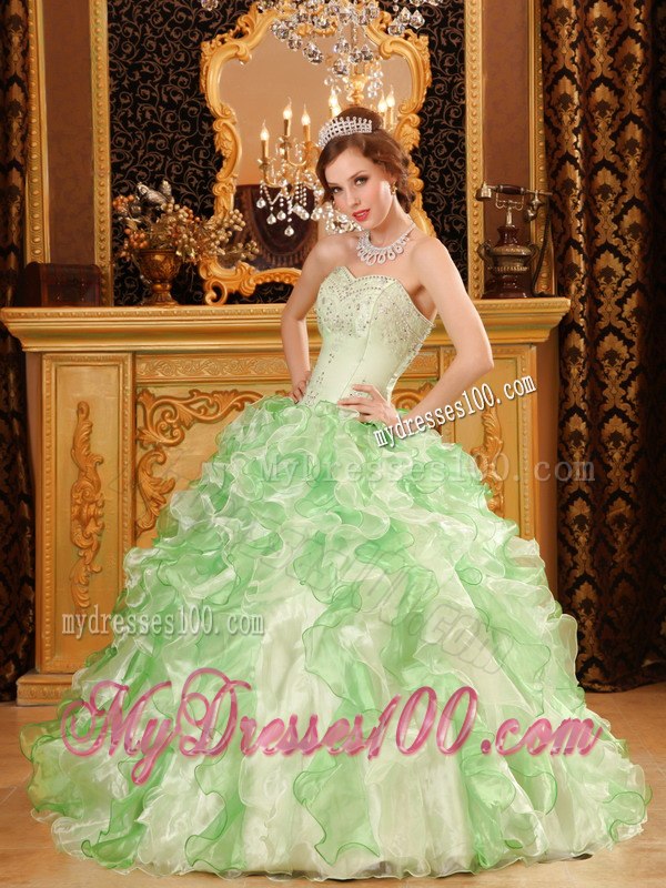 Multi-colored Beading And Ruffles Decorate Sweet 16 Dress