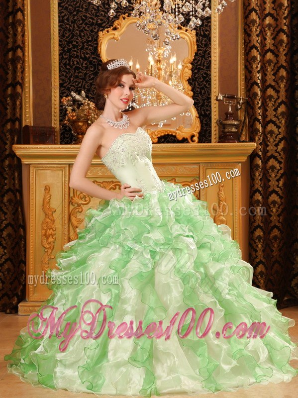 Multi-colored Beading And Ruffles Decorate Sweet 16 Dress