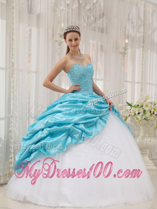 Aqua Blue Quinceanera Dress Sweetheart Taffeta and Tulle Beading