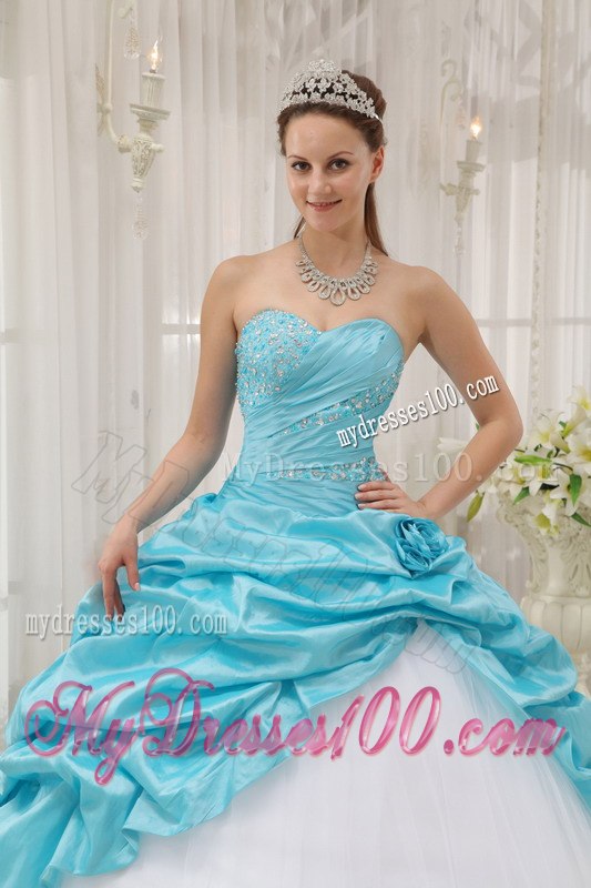 Aqua Blue Quinceanera Dress Sweetheart Taffeta and Tulle Beading