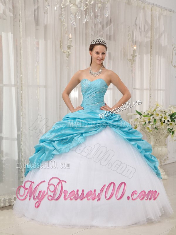Aqua Blue Quinceanera Dress Sweetheart Taffeta and Tulle Beading