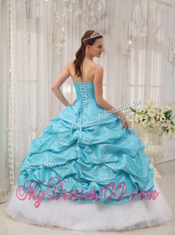 Aqua Blue Quinceanera Dress Sweetheart Taffeta and Tulle Beading