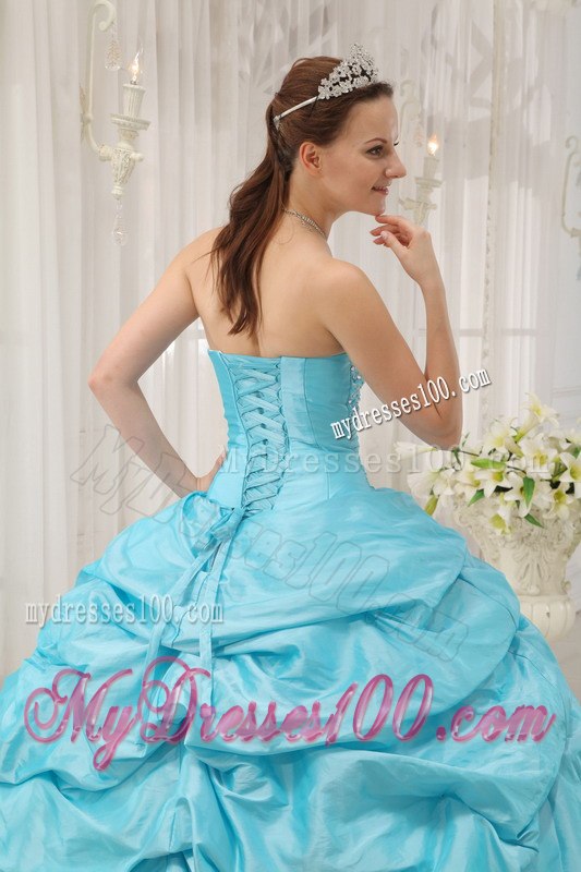 Aqua Blue Quinceanera Dress Sweetheart Taffeta and Tulle Beading