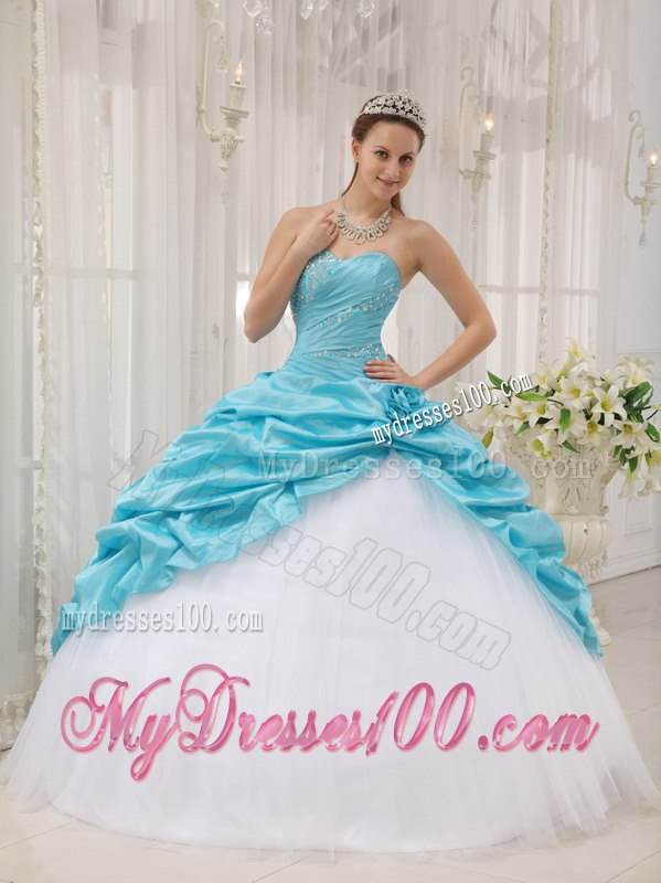 Aqua Blue Quinceanera Dress Sweetheart Taffeta and Tulle Beading