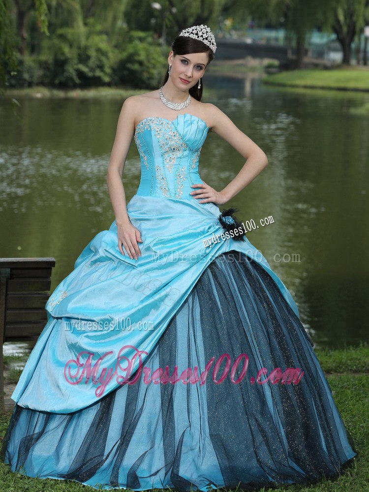 Aqua Blue Taffeta Beading Quinceanera Dress Strapless Taffeta