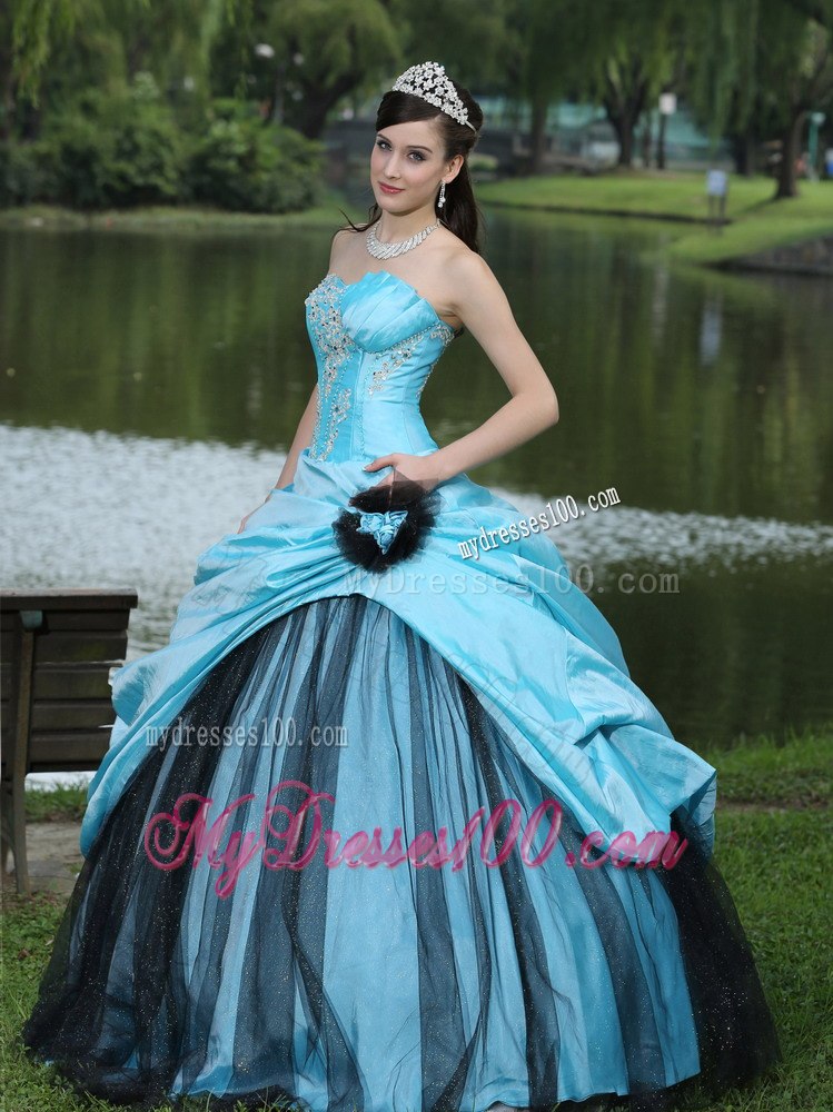 Aqua Blue Taffeta Beading Quinceanera Dress Strapless Taffeta