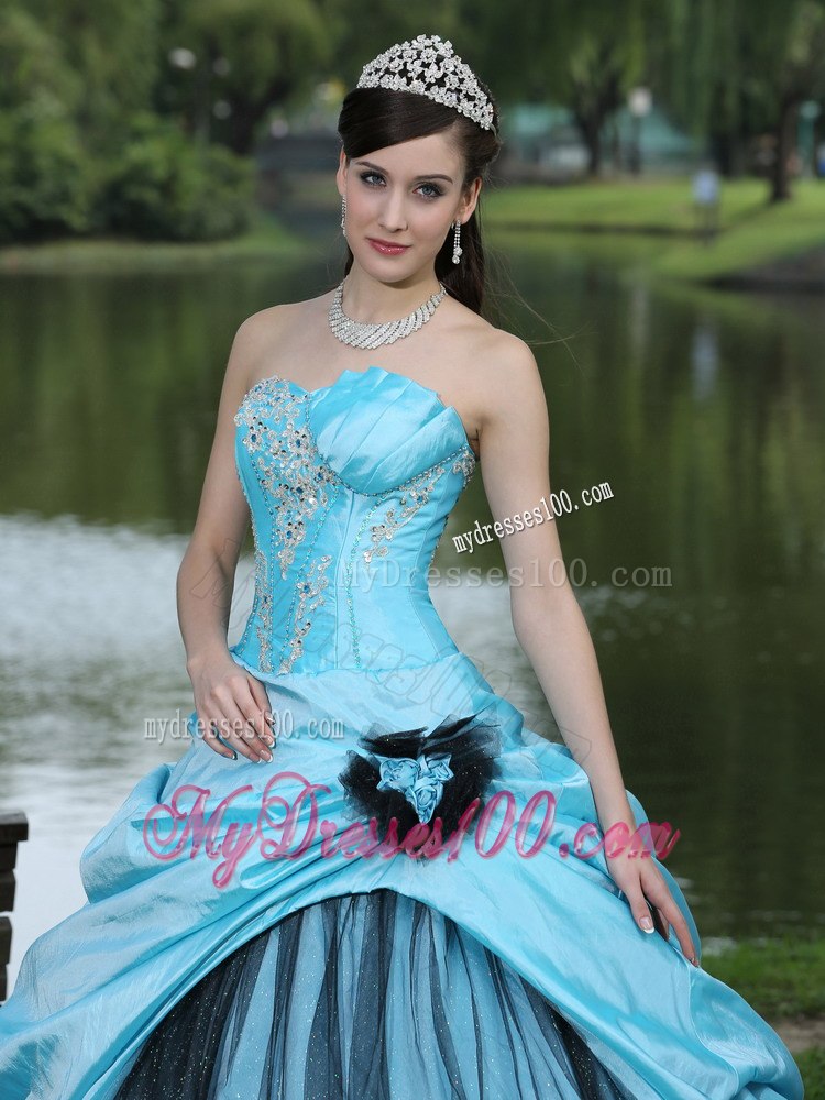 Aqua Blue Taffeta Beading Quinceanera Dress Strapless Taffeta