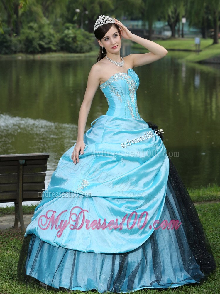 Aqua Blue Taffeta Beading Quinceanera Dress Strapless Taffeta