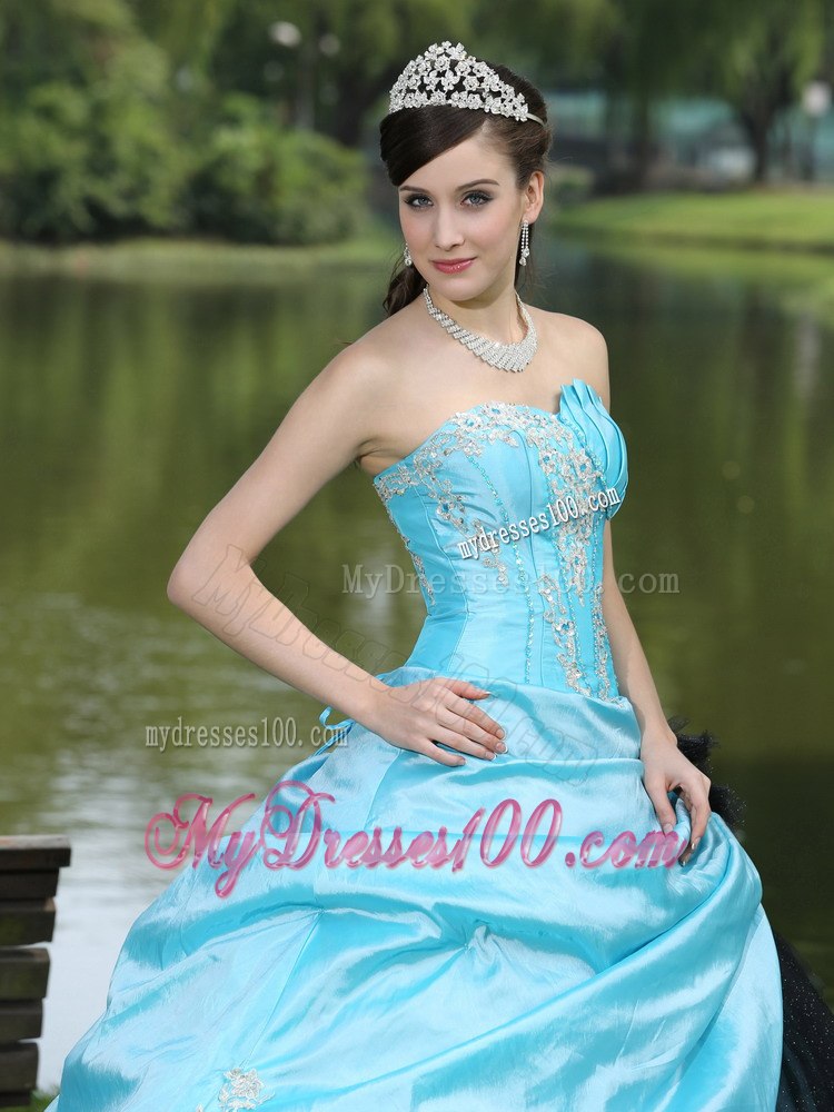 Aqua Blue Taffeta Beading Quinceanera Dress Strapless Taffeta