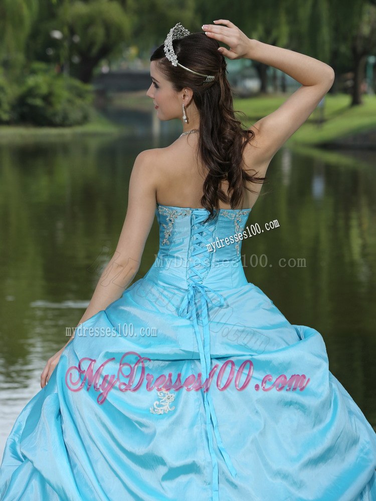Aqua Blue Taffeta Beading Quinceanera Dress Strapless Taffeta