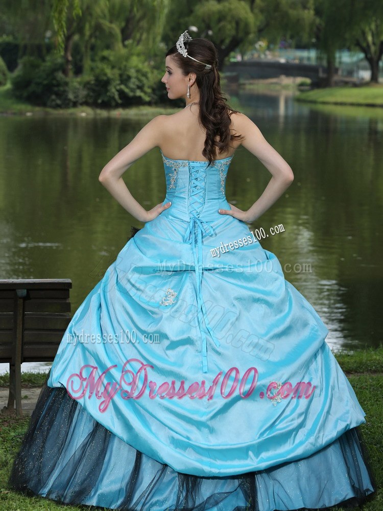 Aqua Blue Taffeta Beading Quinceanera Dress Strapless Taffeta