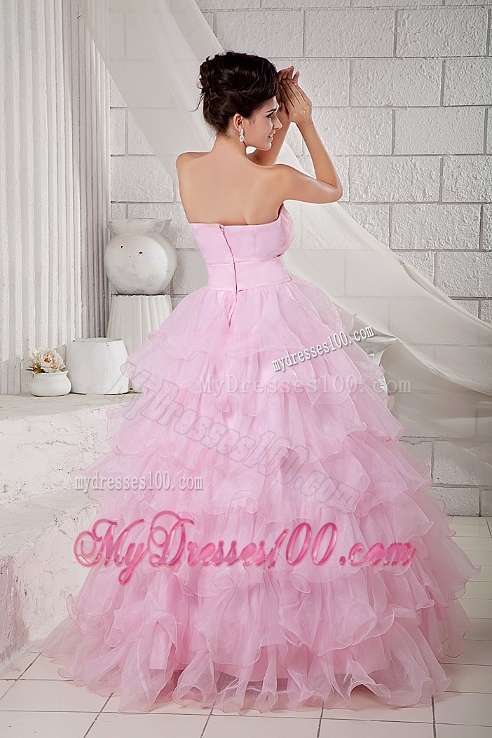 Ruffles Layers Baby Pink Quinceanera Dress Sweetheart Organza Beading