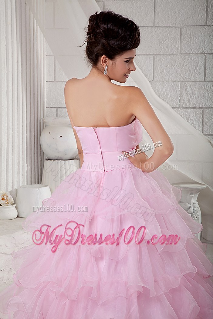 Ruffles Layers Baby Pink Quinceanera Dress Sweetheart Organza Beading