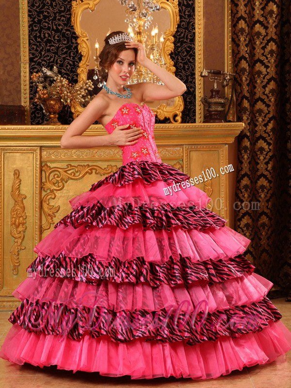 Beautiful Zebra With Ruffle Layers Quinceanera Gown with Sweetheart