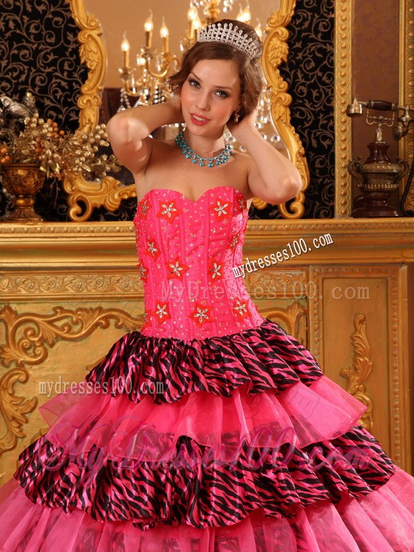 Beautiful Zebra With Ruffle Layers Quinceanera Gown with Sweetheart