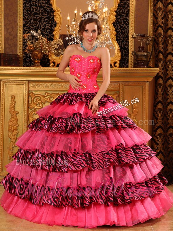 Beautiful Zebra With Ruffle Layers Quinceanera Gown with Sweetheart