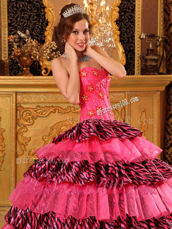 Beautiful Zebra With Ruffle Layers Quinceanera Gown with Sweetheart