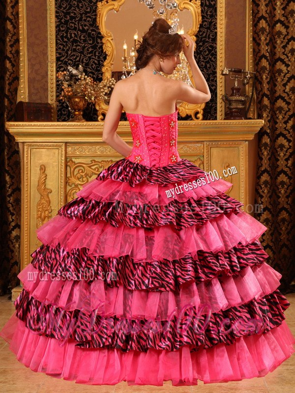 Beautiful Zebra With Ruffle Layers Quinceanera Gown with Sweetheart