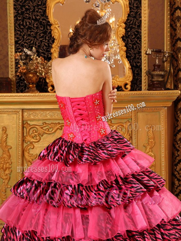 Beautiful Zebra With Ruffle Layers Quinceanera Gown with Sweetheart