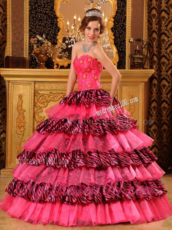 Beautiful Zebra With Ruffle Layers Quinceanera Gown with Sweetheart